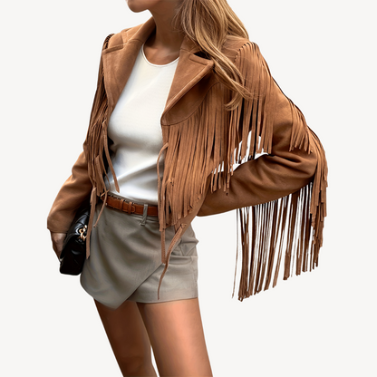 VogeLuxe | Women’s Fringe Suede Tassel Jacket