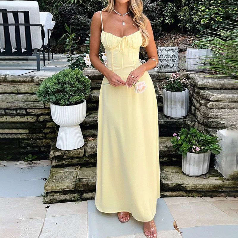 Elegant Gathered Front Long Dress