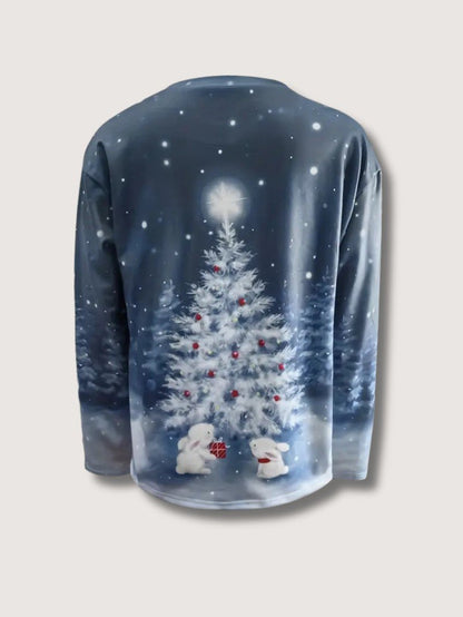 Women’s Glitter Christmas Tree Print Sweatshirt 1