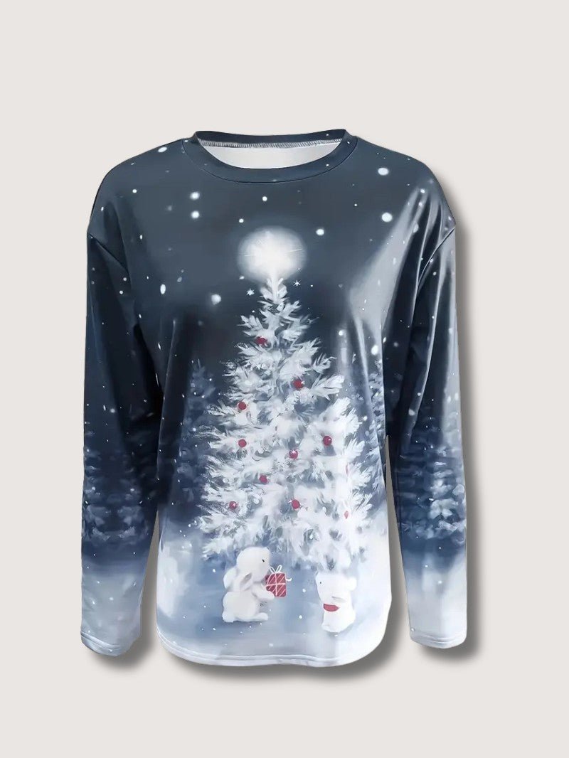 Women’s Glitter Christmas Tree Print Sweatshirt 2