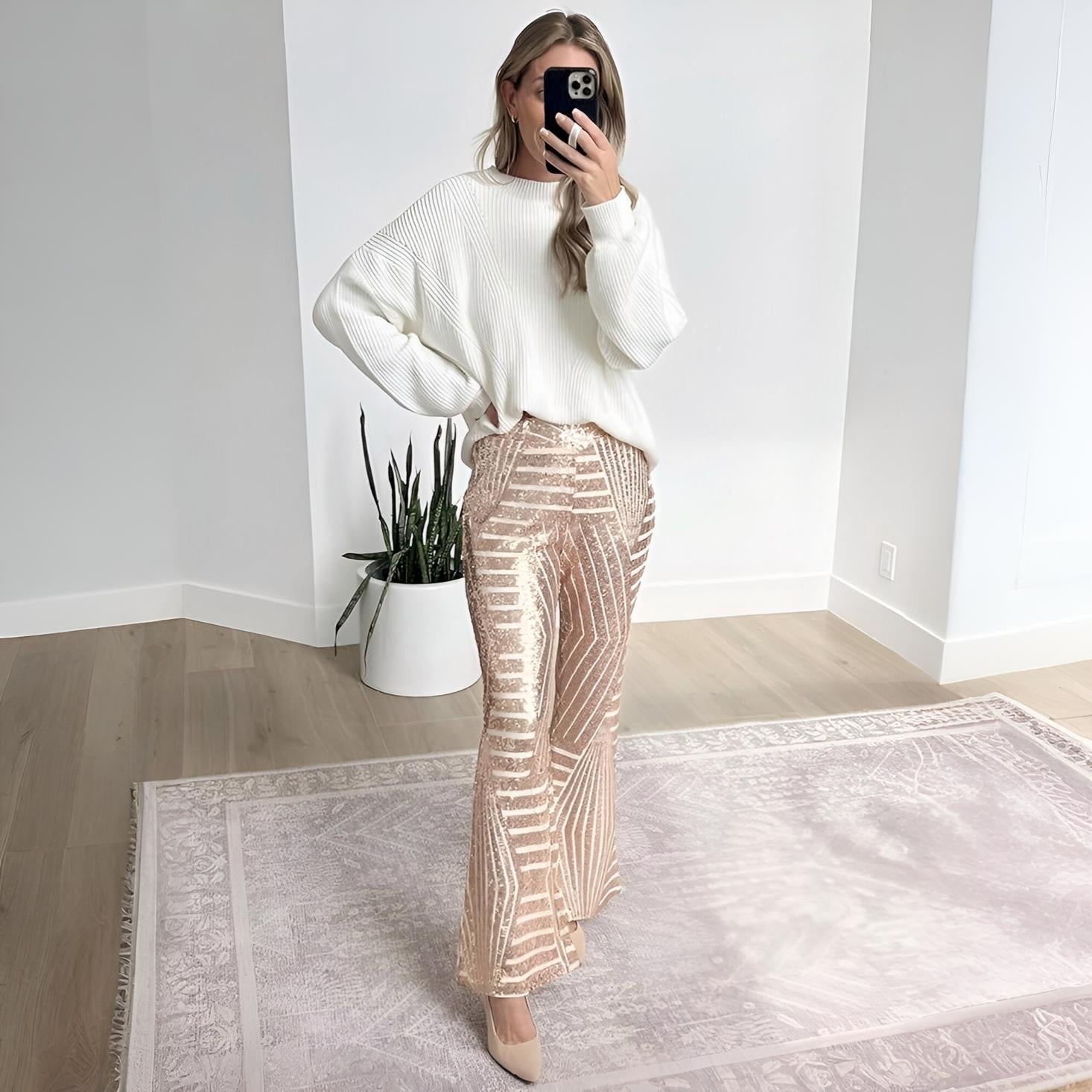 Sparkly Wide Leg Women's Pants - VogeLuxe