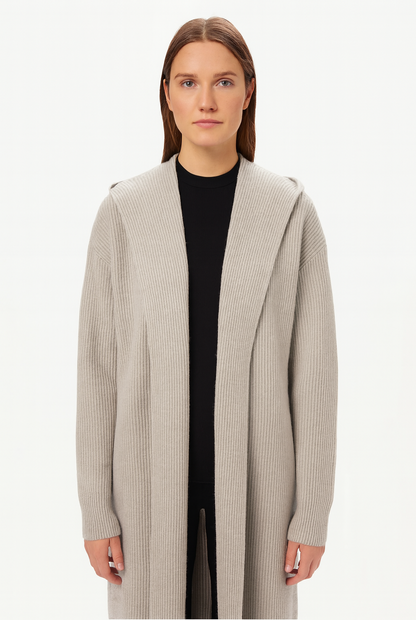 Women’s Hooded Midi Cardigan – Open Front Longline Knit Layer 0
