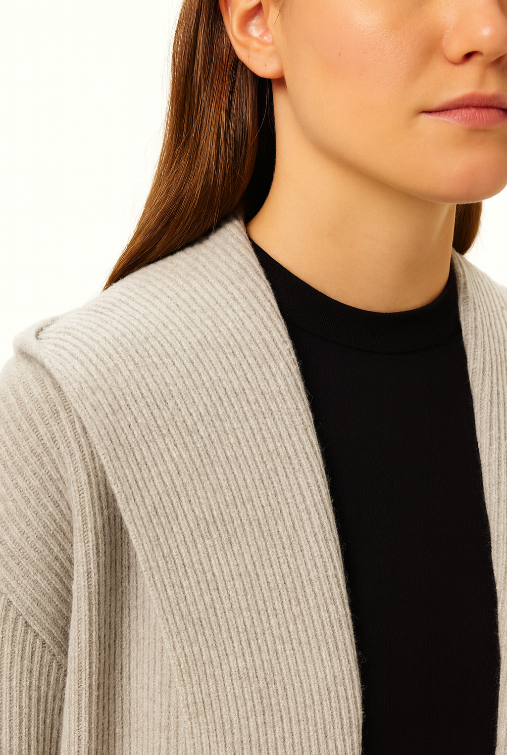 Women’s Hooded Midi Cardigan – Open Front Longline Knit Layer 1