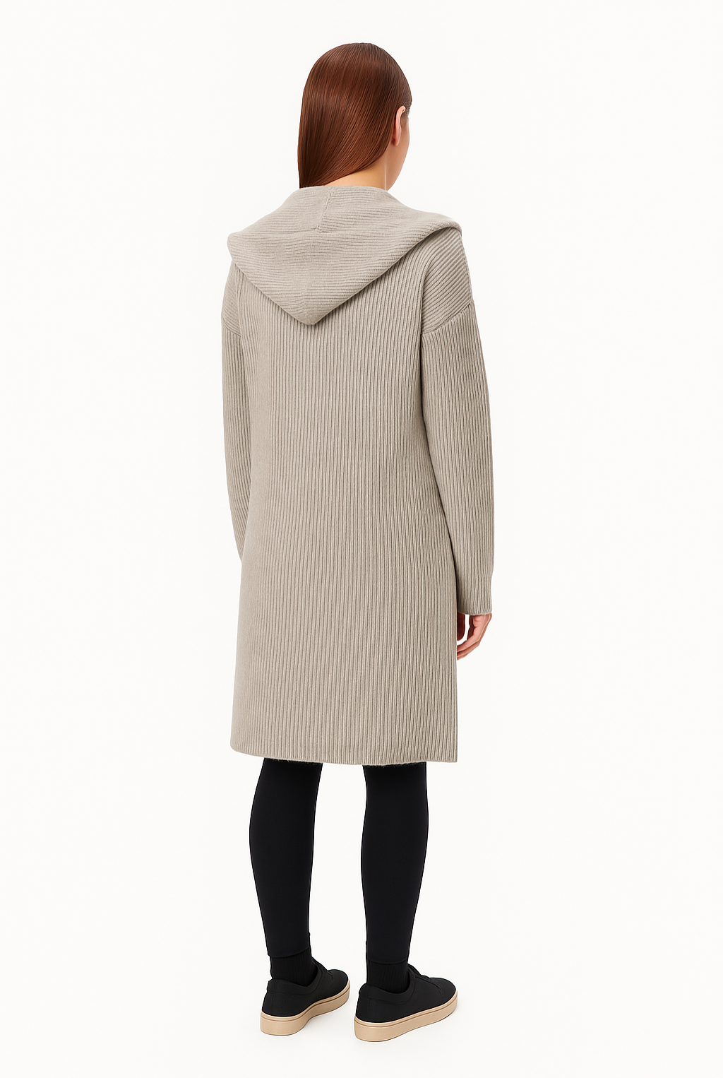 Women’s Hooded Midi Cardigan – Open Front Longline Knit Layer 2