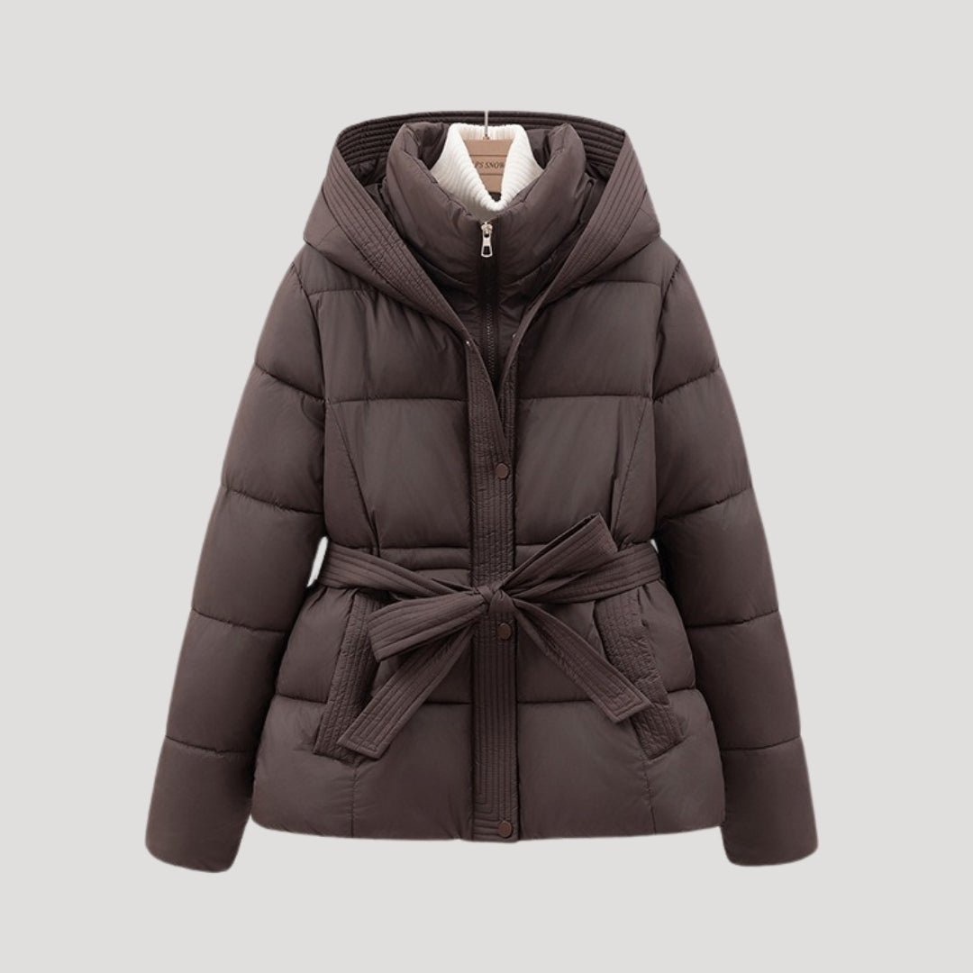 Women’s Hooded Puffer Jacket – Belted Winter Coat 4