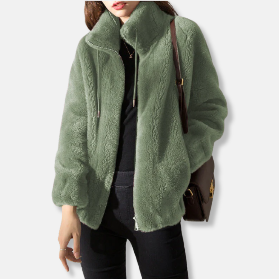 Women’s Jacket – Plush Fleece – Relaxed Fit – Stand-up Collar – Zip Front 1
