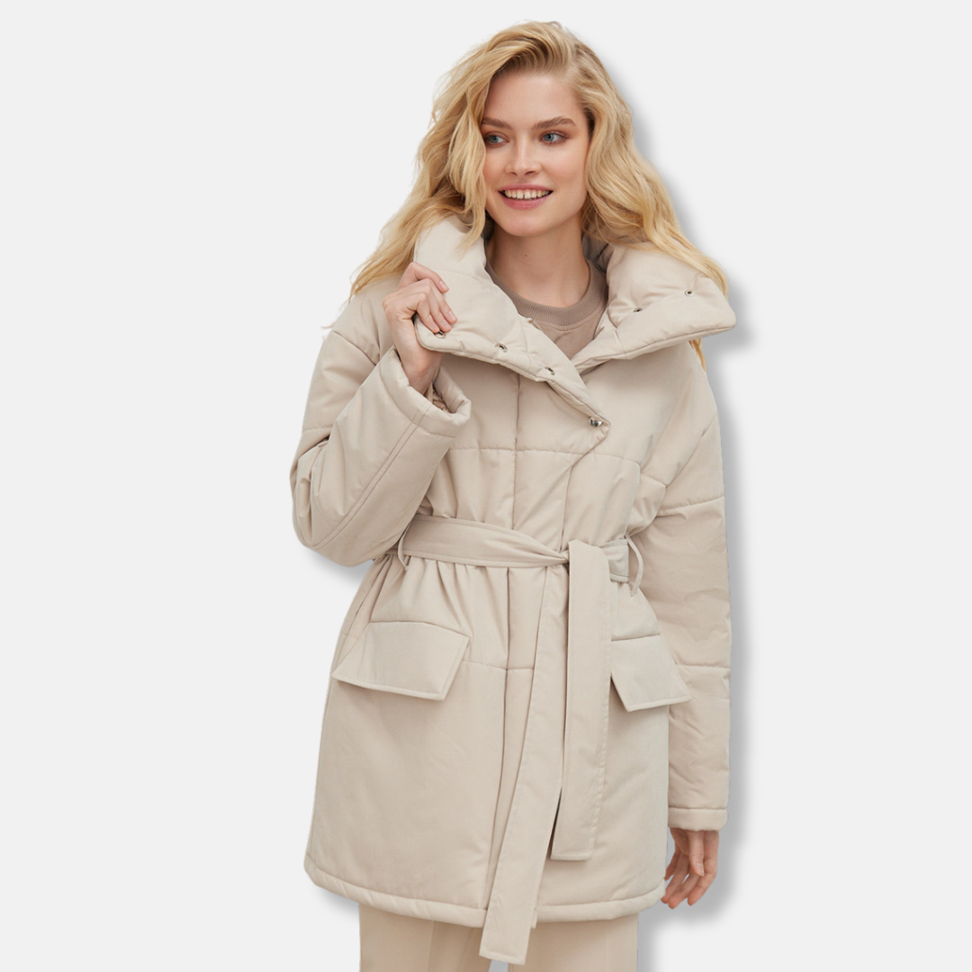 Women’s Jacket – Quilted Cotton Padded – Oversized Fit – Belted Waist – High Collar 2