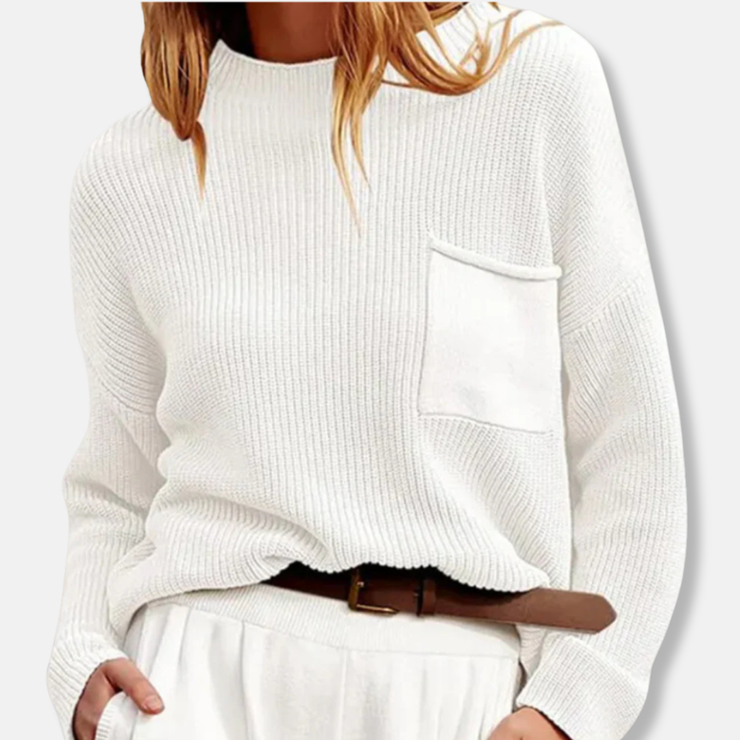 Women’s Knit Sweater – Ribbed Texture – Relaxed Fit – Round Neck – Long Sleeve – Patch Pocket 3