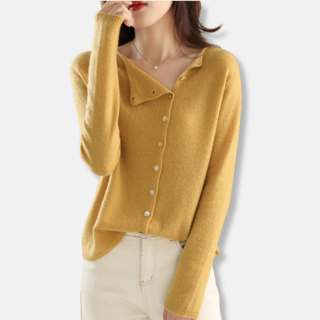 Women’s Knitted Cardigan – Relaxed Fit – Wool Blend – Asymmetrical Buttons – Ribbed Cuffs 2