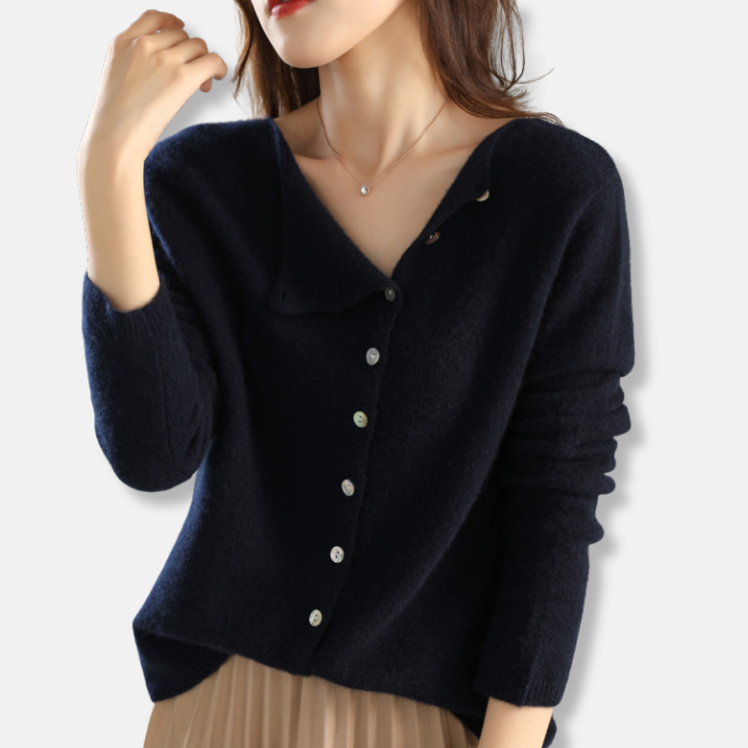 Women’s Knitted Cardigan – Relaxed Fit – Wool Blend – Asymmetrical Buttons – Ribbed Cuffs 4