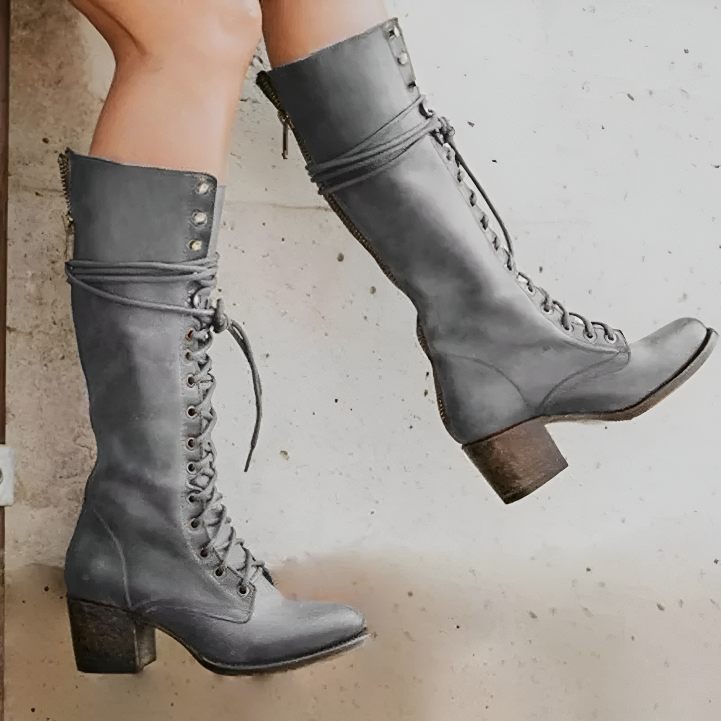 Ladies Tall Lace Up Block Heel Boots