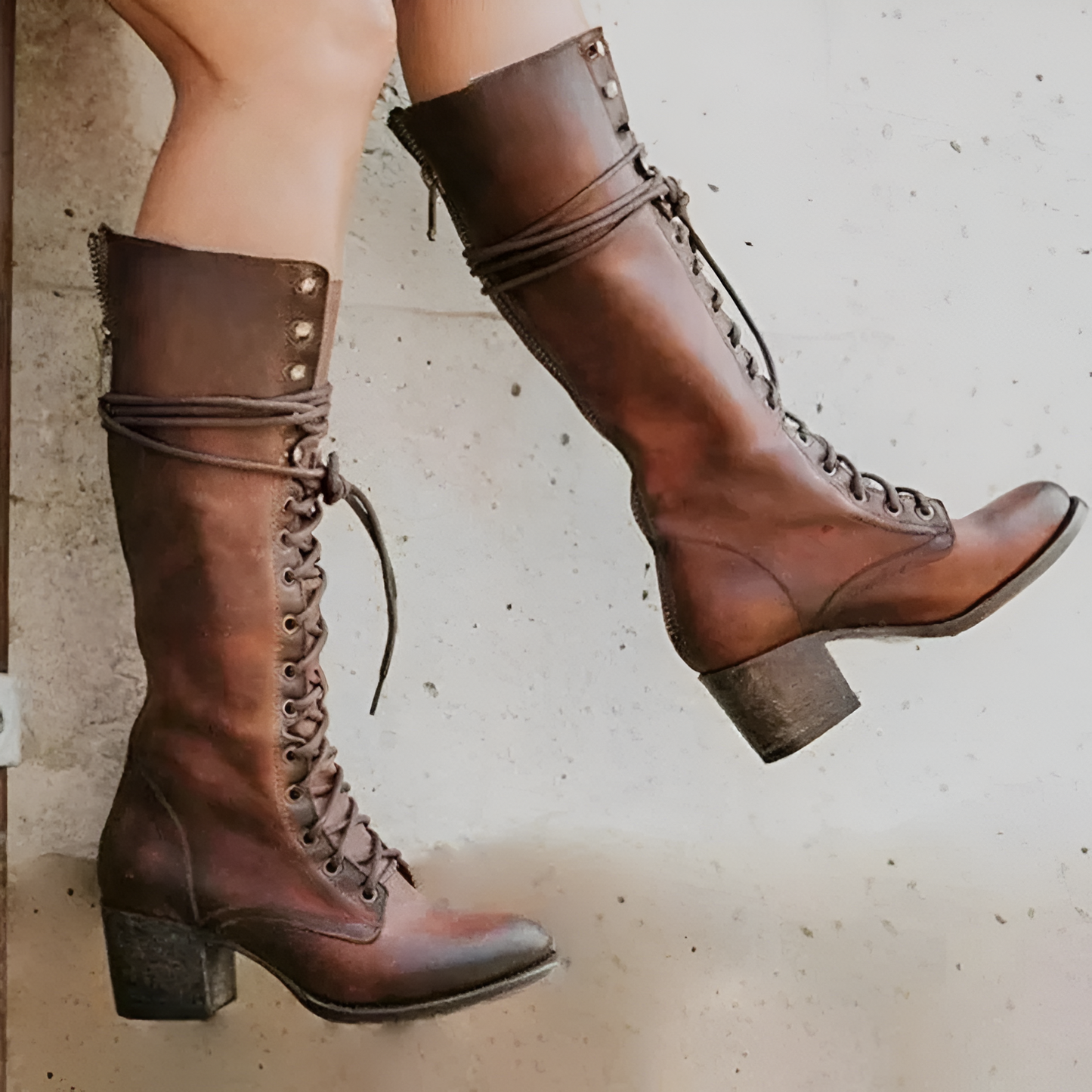 Ladies Tall Lace Up Block Heel Boots
