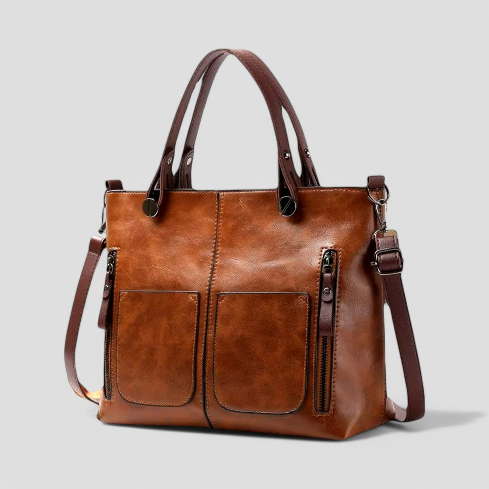 Women’s Leather Handbag Multi-Pocket Shoulder Bag Vintage Style