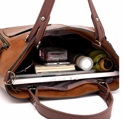 Women’s Leather Handbag Multi-Pocket Shoulder Bag Vintage Style