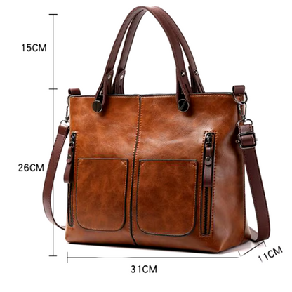Women’s Leather Handbag Multi-Pocket Shoulder Bag Vintage Style