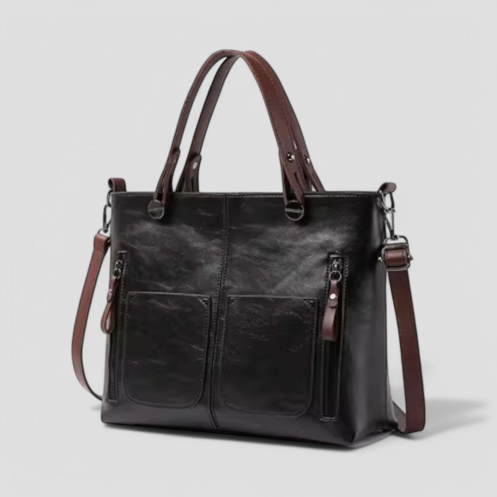 Women’s Leather Handbag Multi-Pocket Shoulder Bag Vintage Style