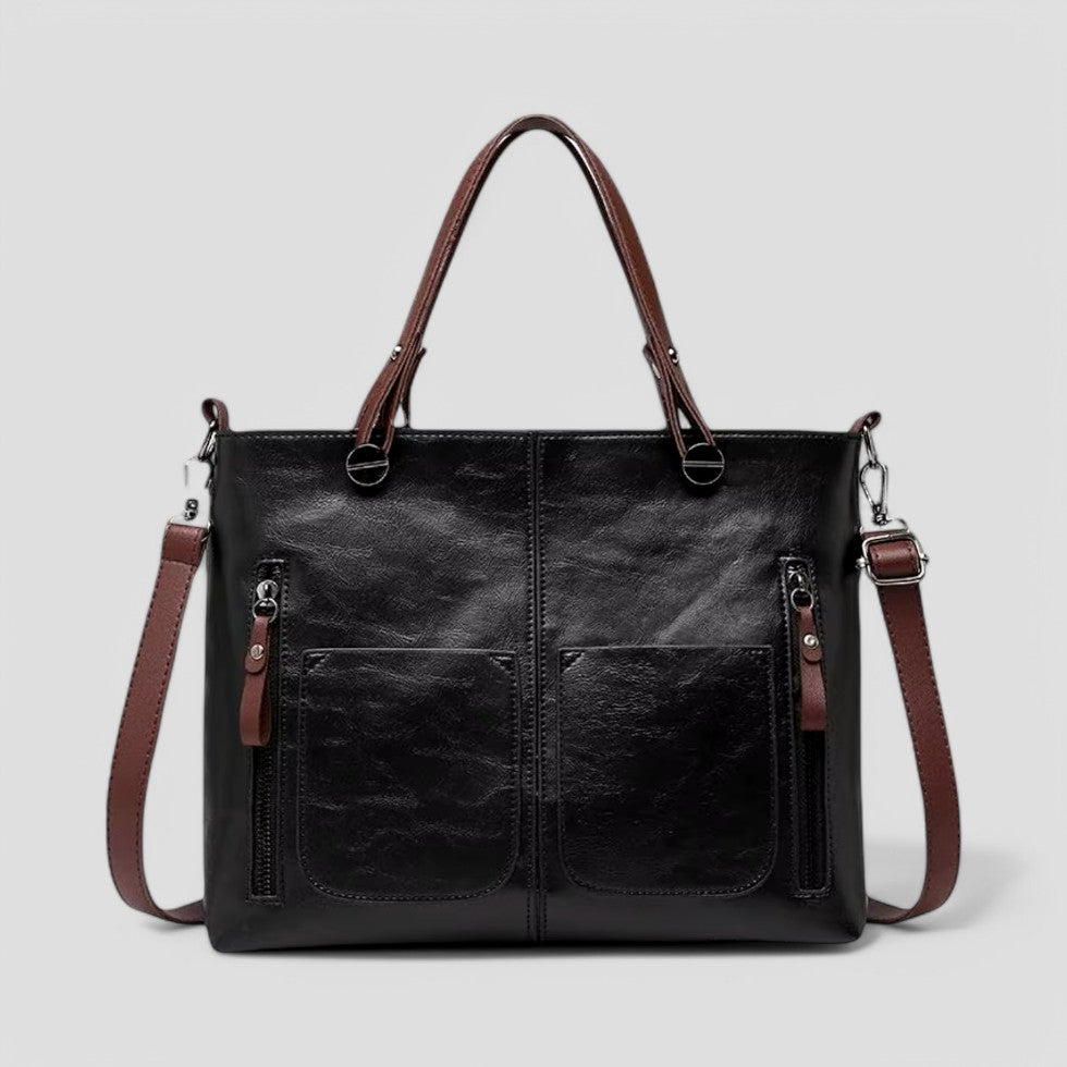 Women’s Leather Handbag Multi-Pocket Shoulder Bag Vintage Style