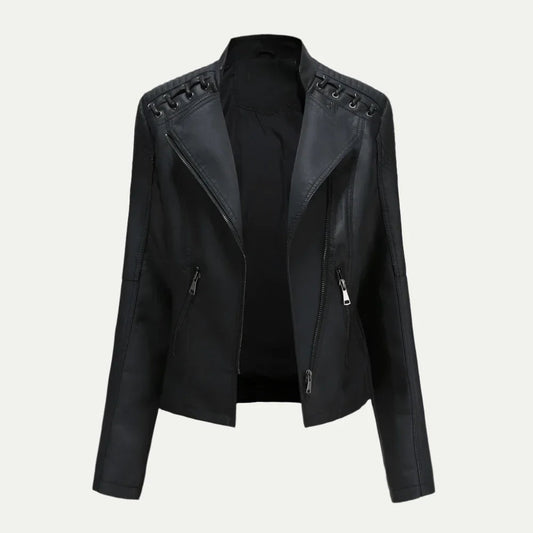 Women’s Leather Jacket – Asymmetric Zip & Quilted Shoulder Detail 0