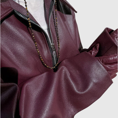 Women's Leather Zip-Up Jacket with Stand Collar
