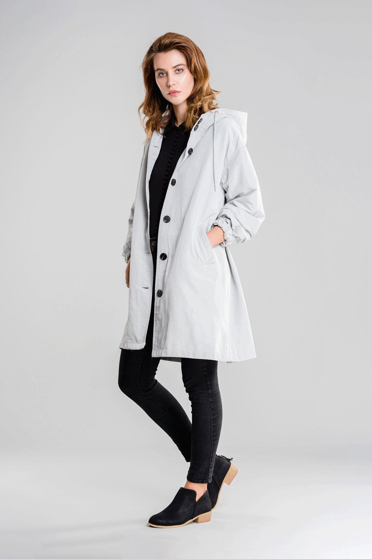 Women’s Lightweight Hooded Coat – Casual Longline Button-Up Jacket 0