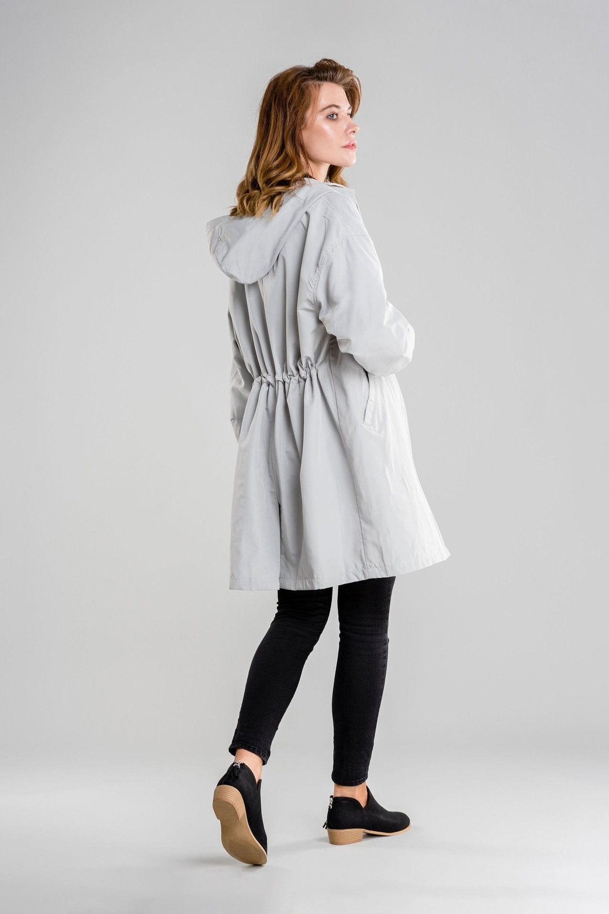 Women’s Lightweight Hooded Coat – Casual Longline Button-Up Jacket 1