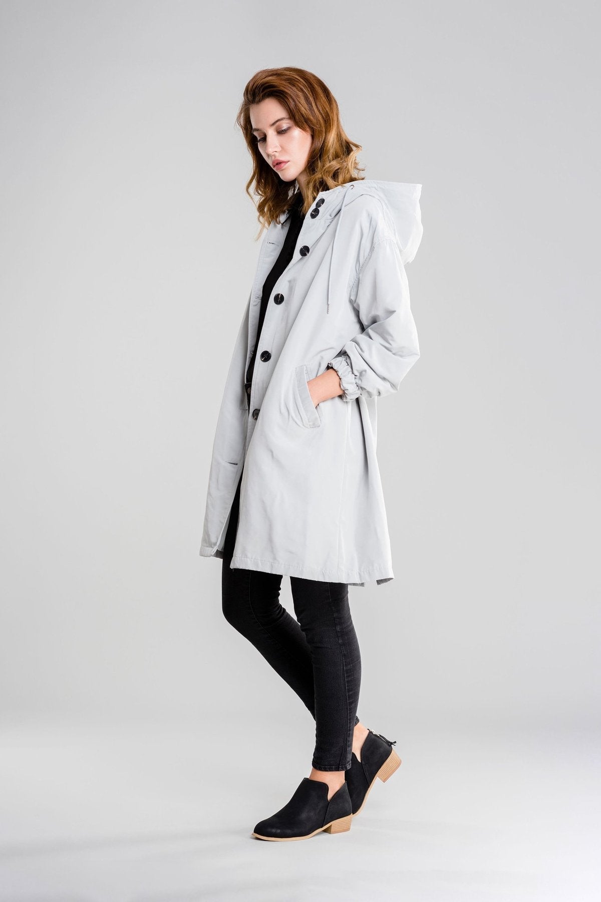 Women’s Lightweight Hooded Coat – Casual Longline Button-Up Jacket 2
