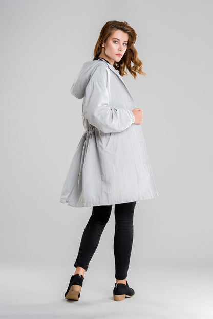 Women’s Lightweight Hooded Coat – Casual Longline Button-Up Jacket 3
