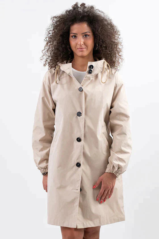 Women’s Lightweight Hooded Coat – Casual Longline Button-Up Jacket 4
