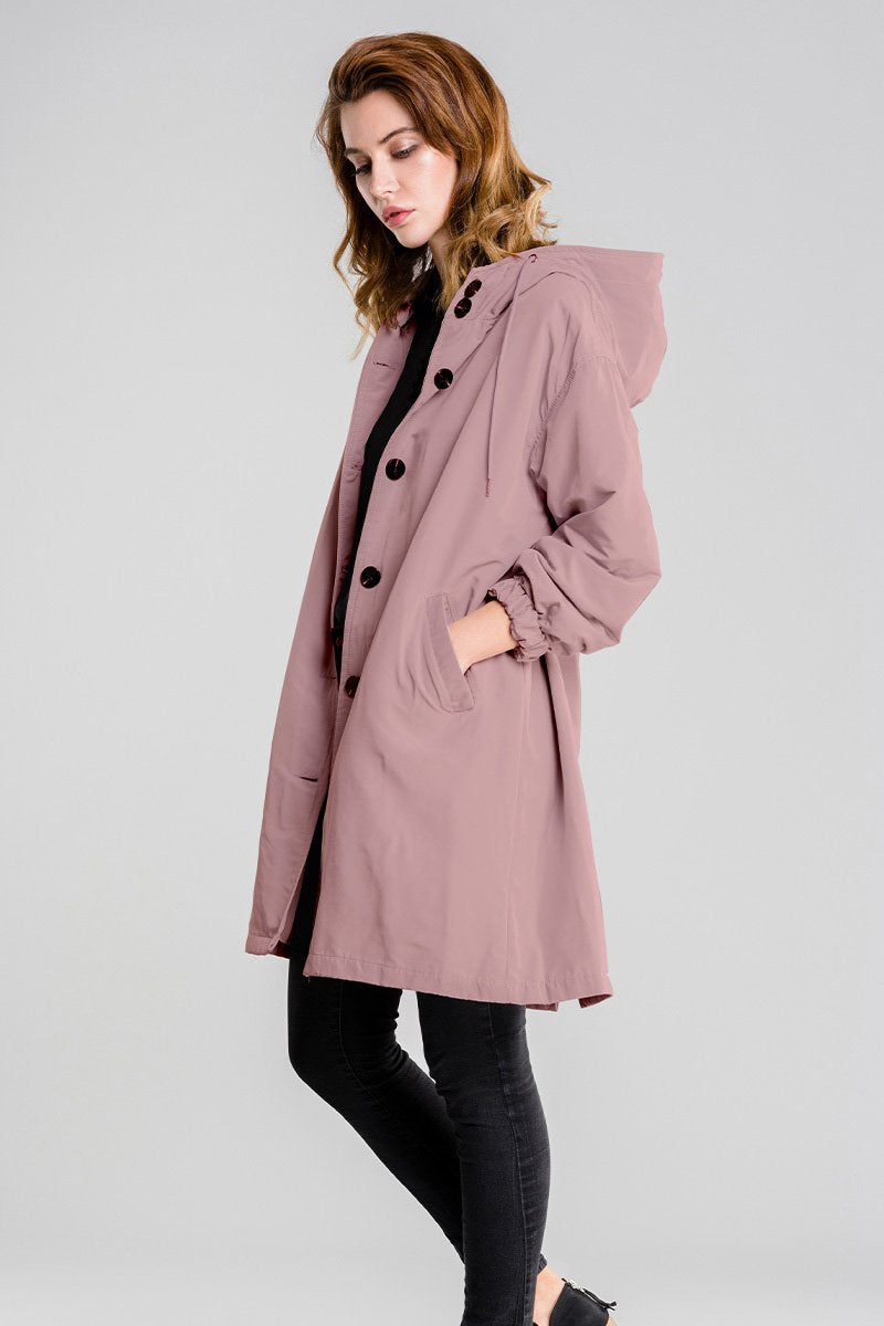 Women’s Lightweight Hooded Coat – Casual Longline Button-Up Jacket 9
