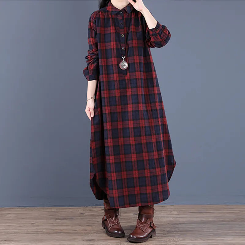 Ladies Plaid Flannel Shirt Dress - BritishElegance