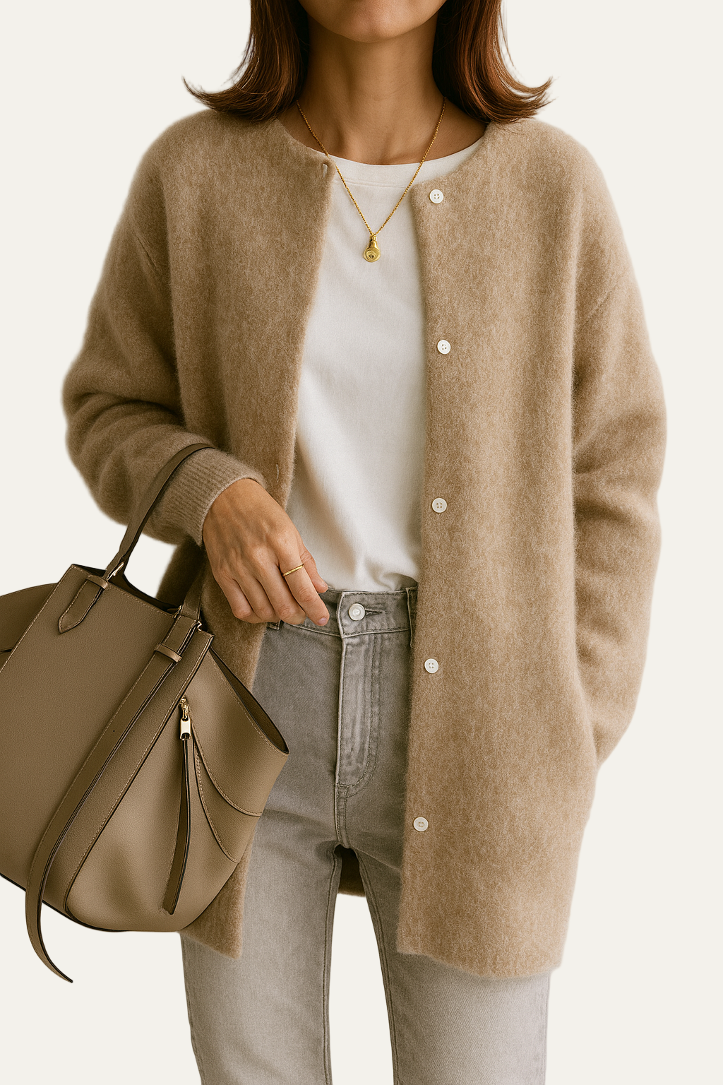 Women’s Long Cardigan – Oversized, Press-Stud Front, Longline Knit 0