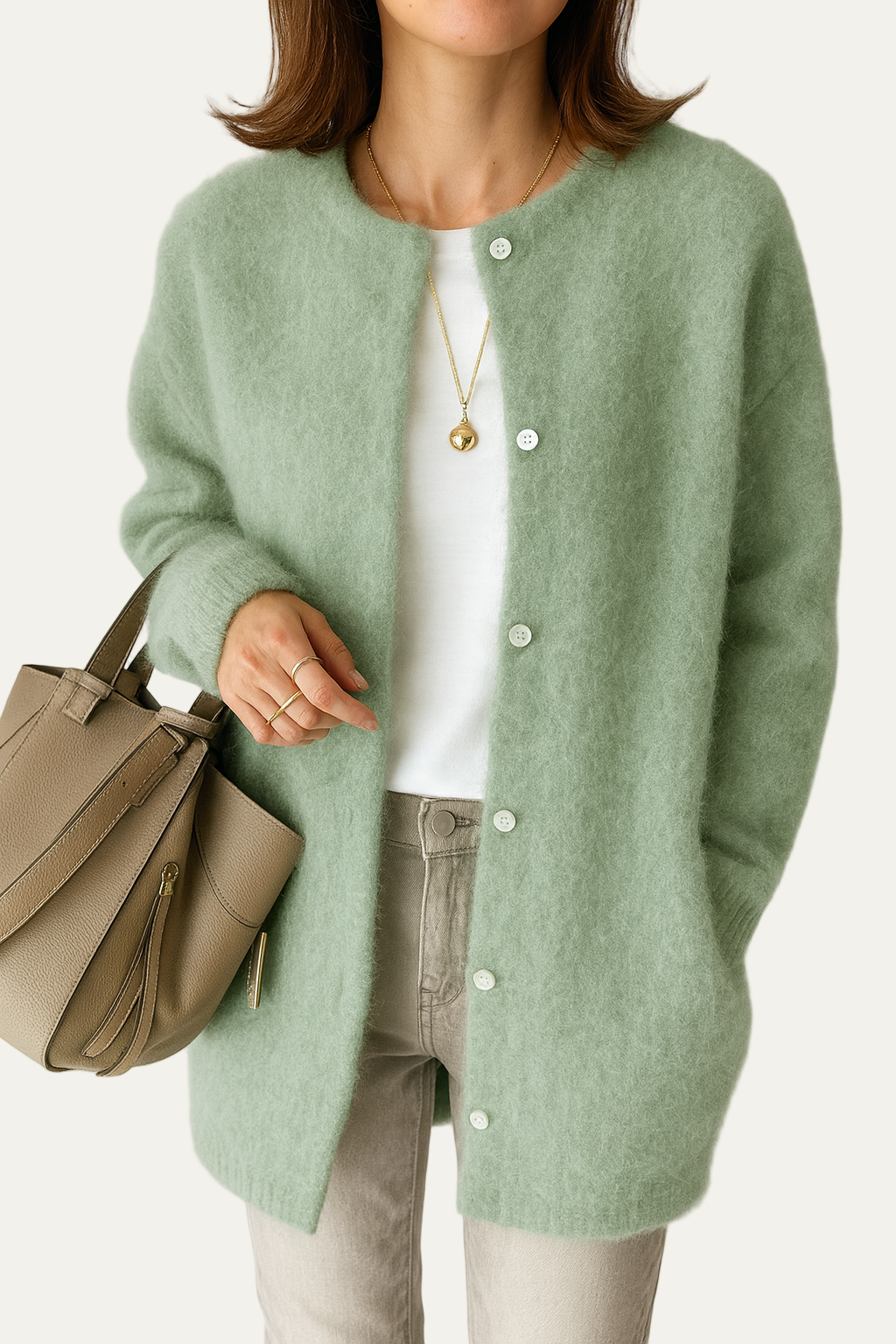 Women’s Long Cardigan – Oversized, Press-Stud Front, Longline Knit 1