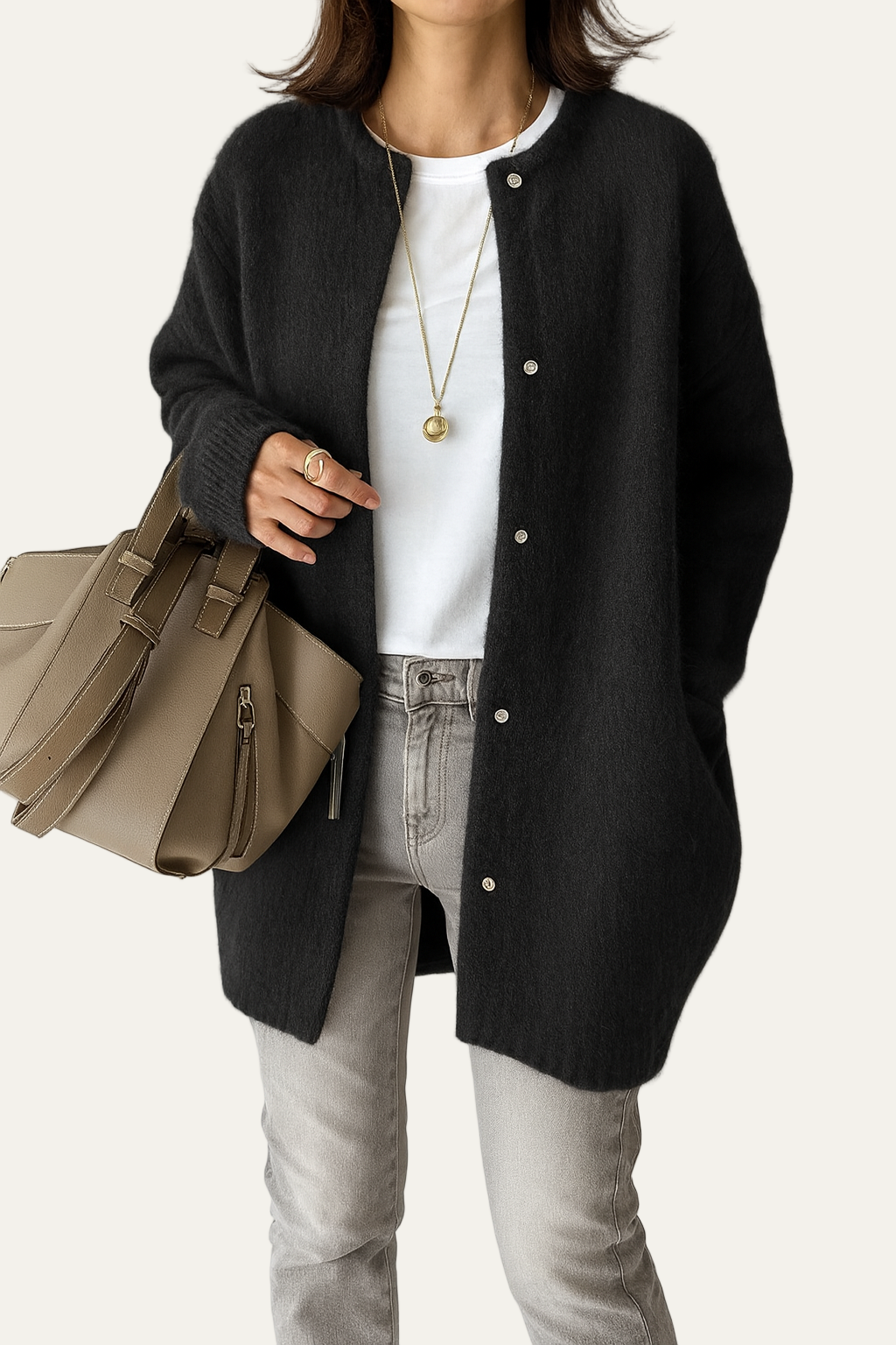 Women’s Long Cardigan – Oversized, Press-Stud Front, Longline Knit 2