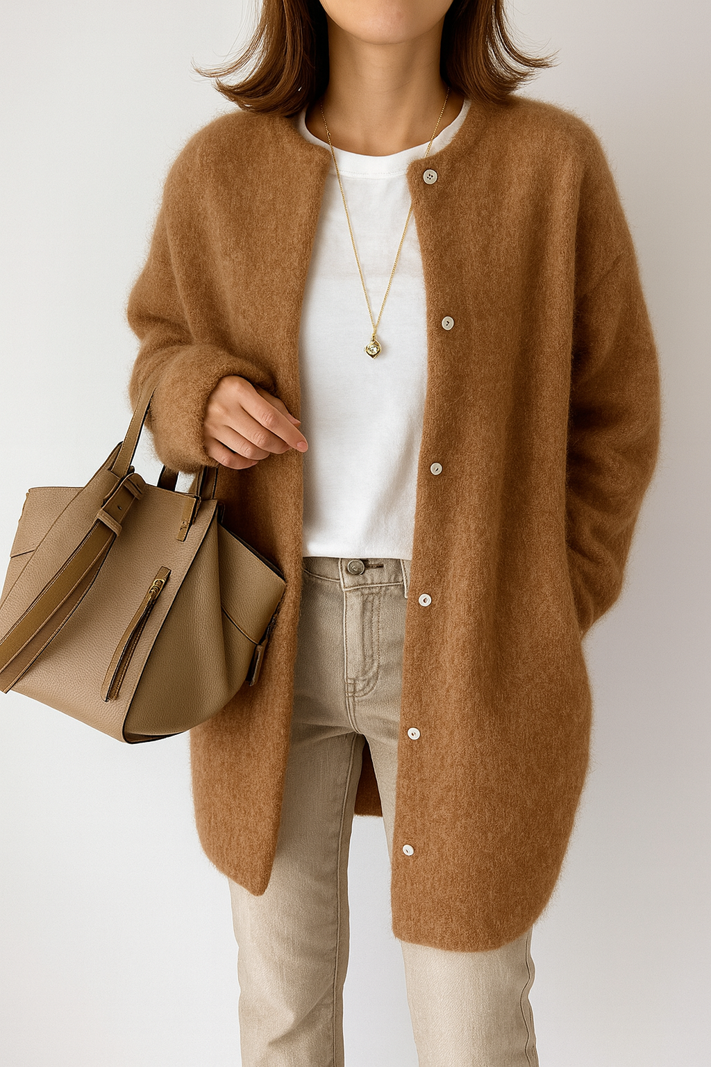 Women’s Long Cardigan – Oversized, Press-Stud Front, Longline Knit 3