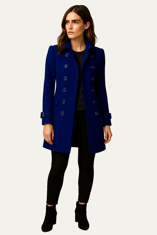 Women’s Long Coat – Double-Breasted, Mid-Length, Classic Collar 0