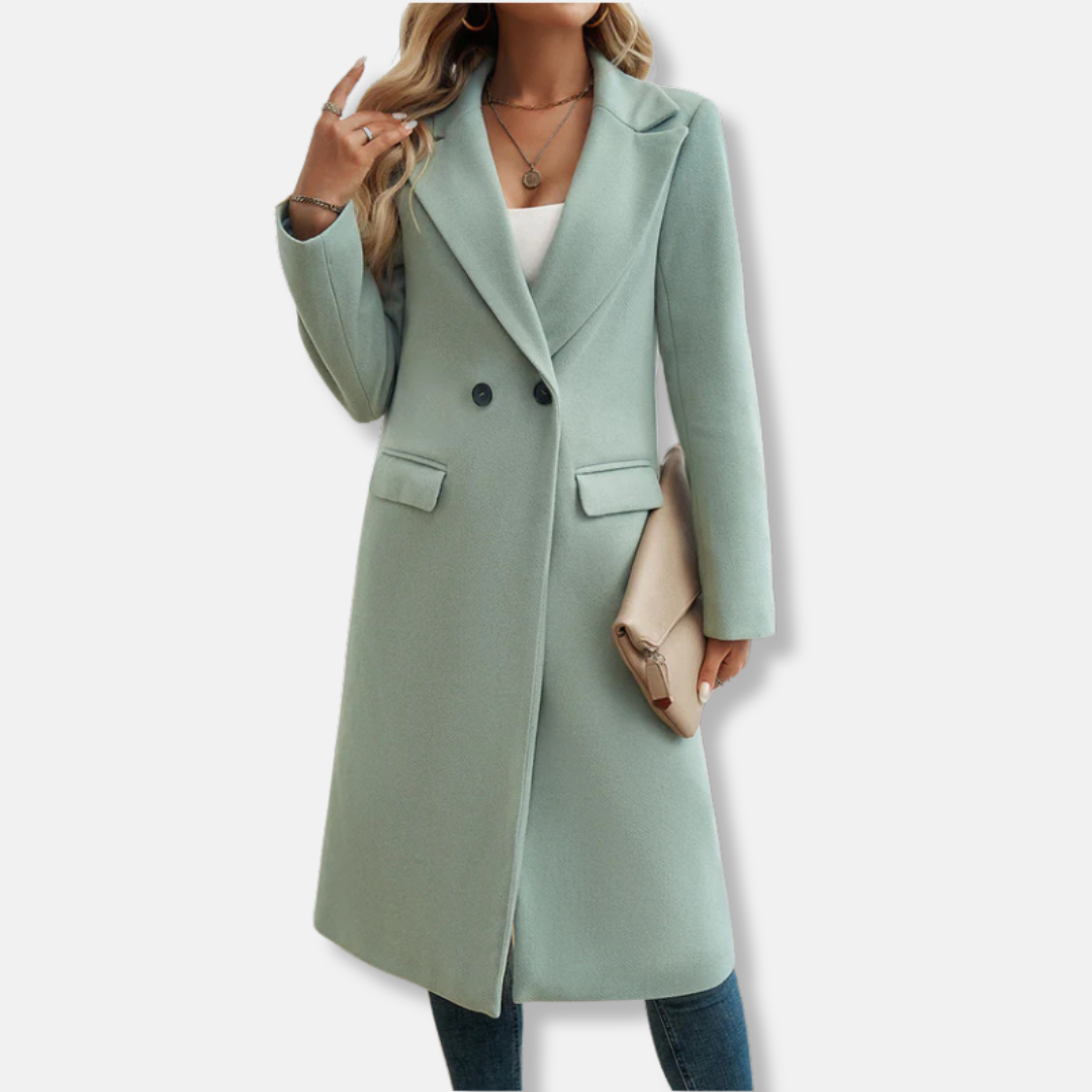 Women’s Long Coat – Wool Blend – Relaxed Fit – Double Breasted – Notched Lapel 2
