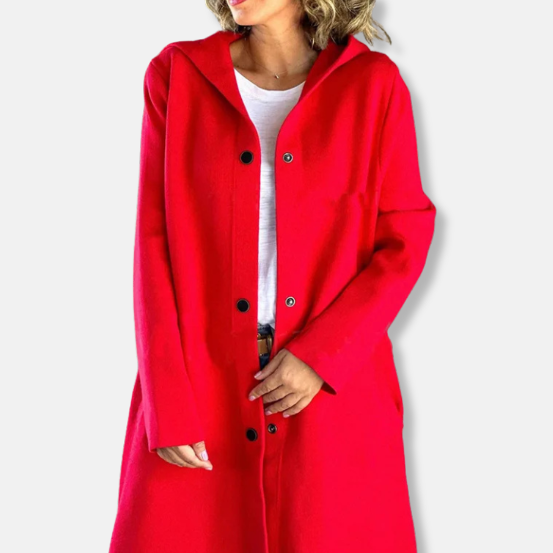 Women’s Long Coat – Wool Blend – Relaxed Fit – Hooded – Snap Button – Mid-Thigh Length 0