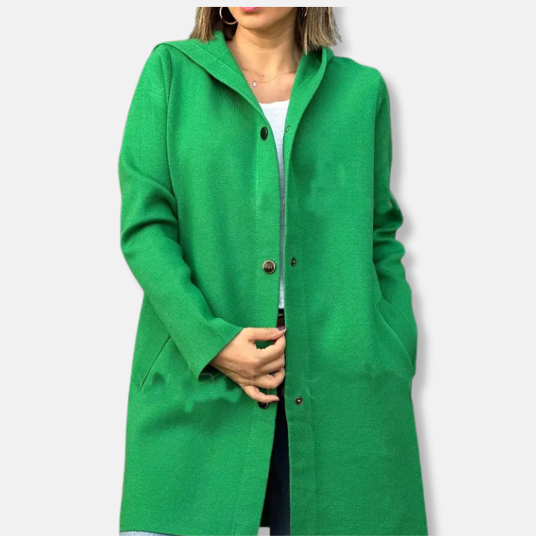 Women’s Long Coat – Wool Blend – Relaxed Fit – Hooded – Snap Button – Mid-Thigh Length 1