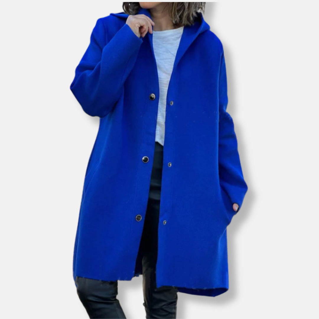Women’s Long Coat – Wool Blend – Relaxed Fit – Hooded – Snap Button – Mid-Thigh Length 3
