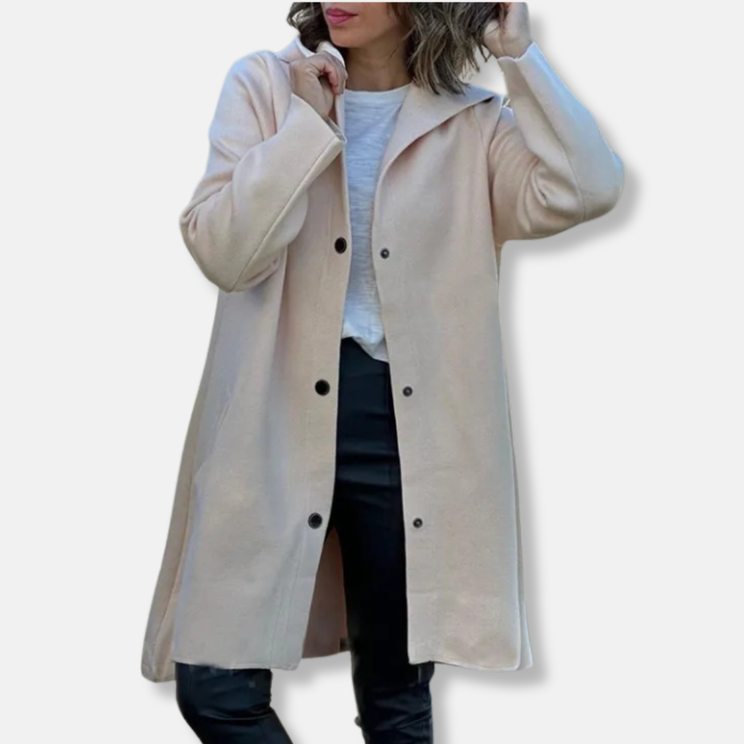 Women’s Long Coat – Wool Blend – Relaxed Fit – Hooded – Snap Button – Mid-Thigh Length 5
