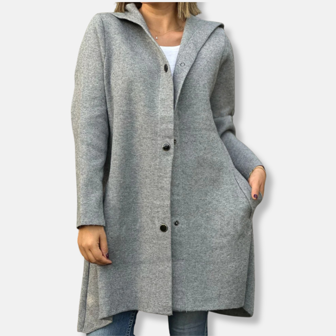 Women’s Long Coat – Wool Blend – Relaxed Fit – Hooded – Snap Button – Mid-Thigh Length 6