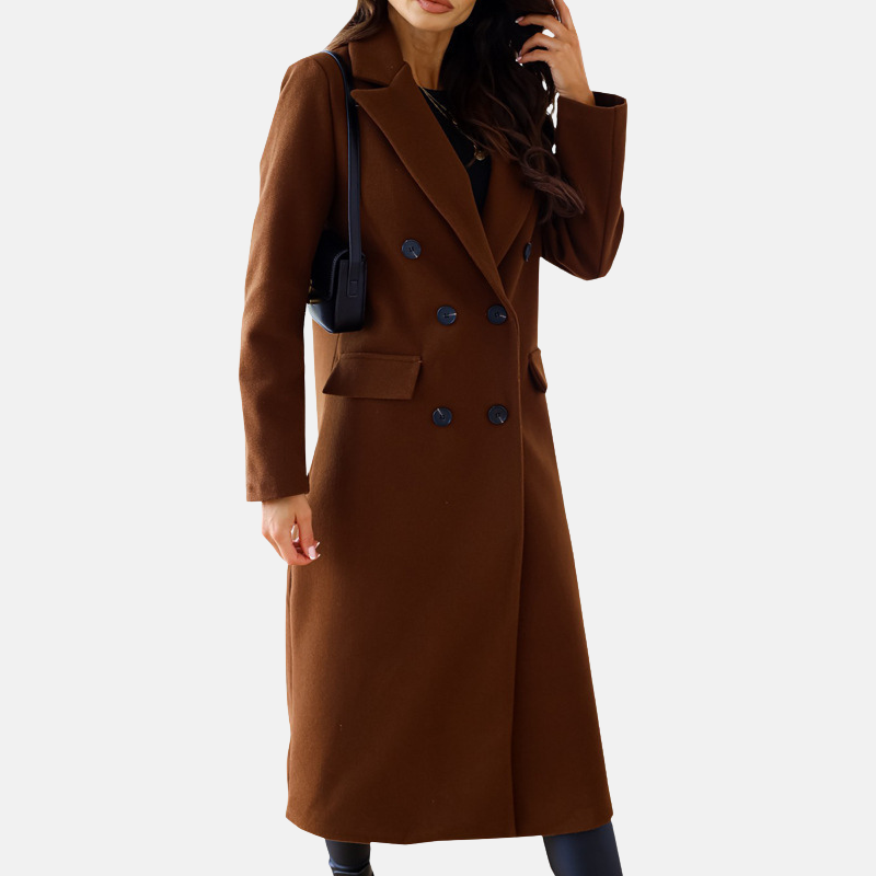 Women’s Long Coat – Wool Blend – Tailored Fit – Double-Breasted – Formal Style 2