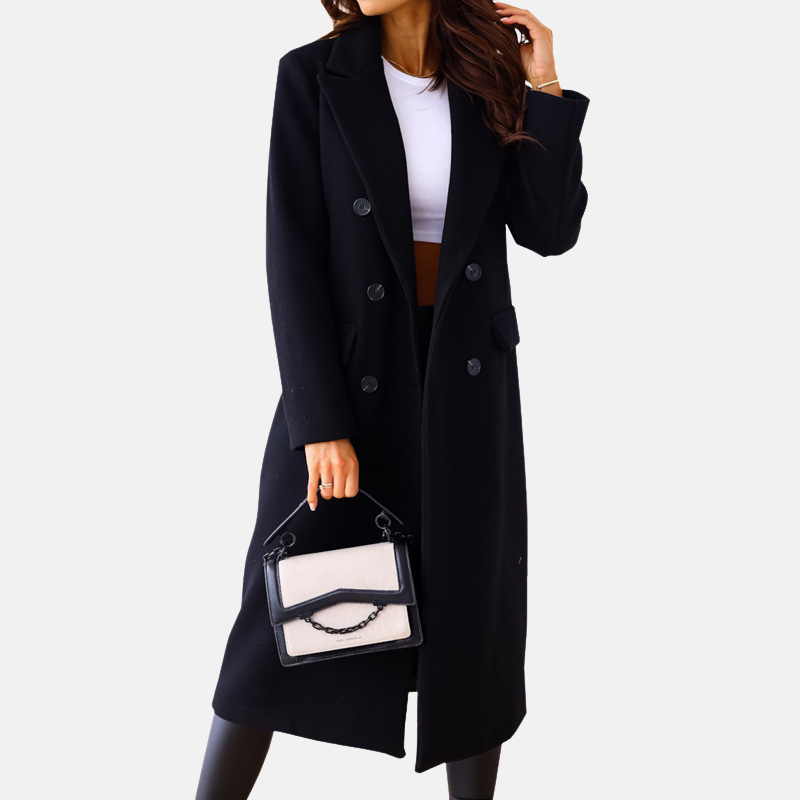 Women’s Long Coat – Wool Blend – Tailored Fit – Double-Breasted – Formal Style 3