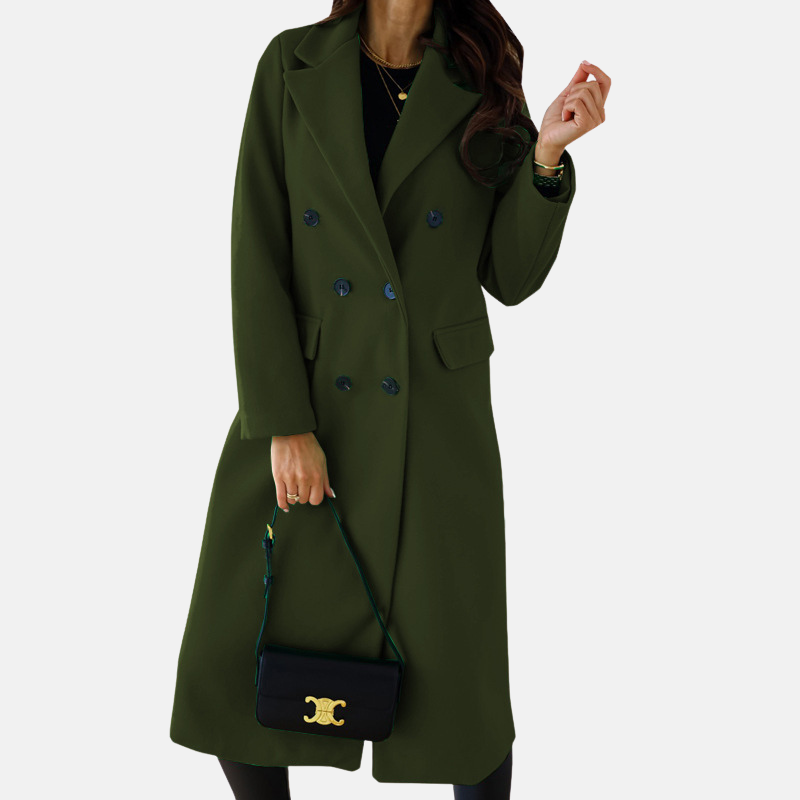 Women’s Long Coat – Wool Blend – Tailored Fit – Double-Breasted – Formal Style 4