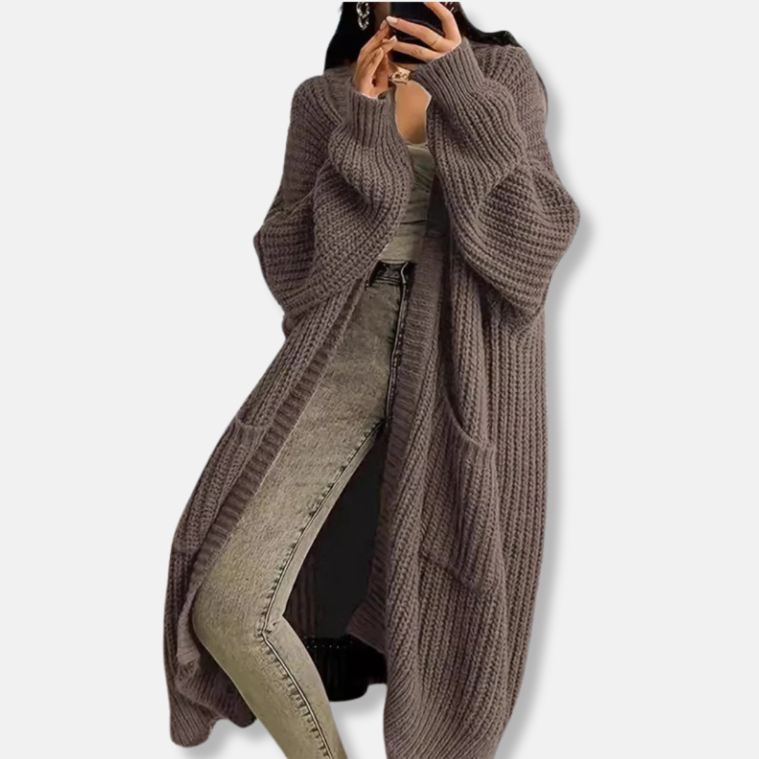 Women’s Long Knit Cardigan – Oversized Fit – Chunky Ribbed – Open Front with Pockets 2
