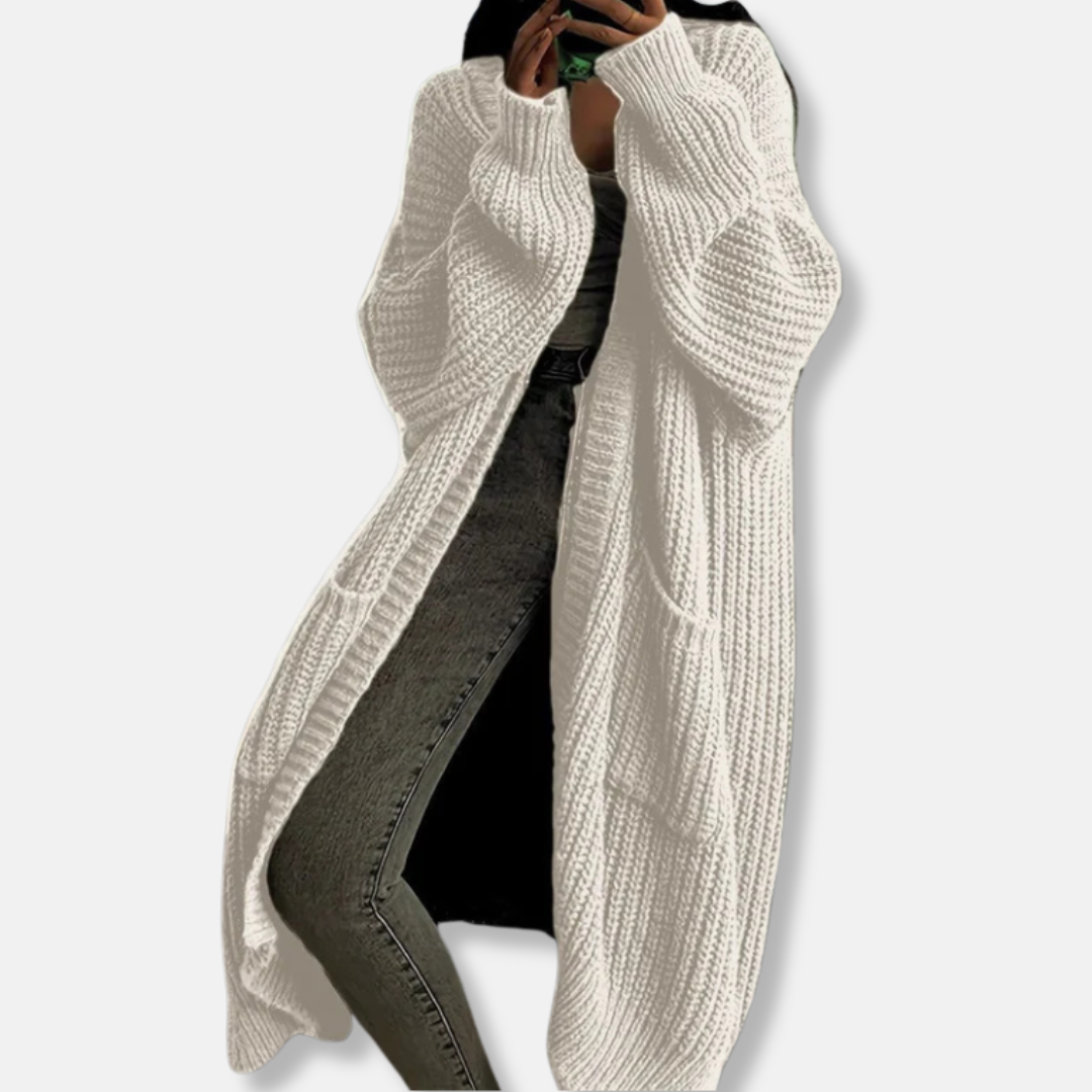 Women’s Long Knit Cardigan – Oversized Fit – Chunky Ribbed – Open Front with Pockets 5