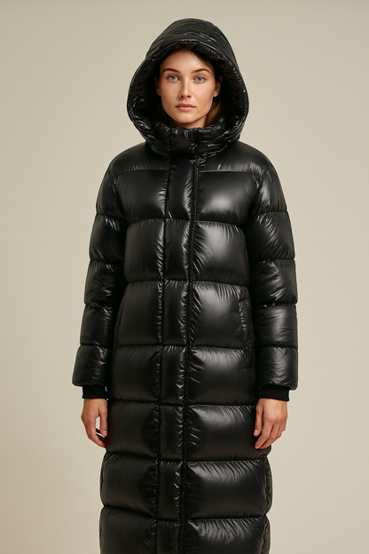 Women’s Long Padded Winter Coat – Hooded – Full-Length – Quilted Design 0