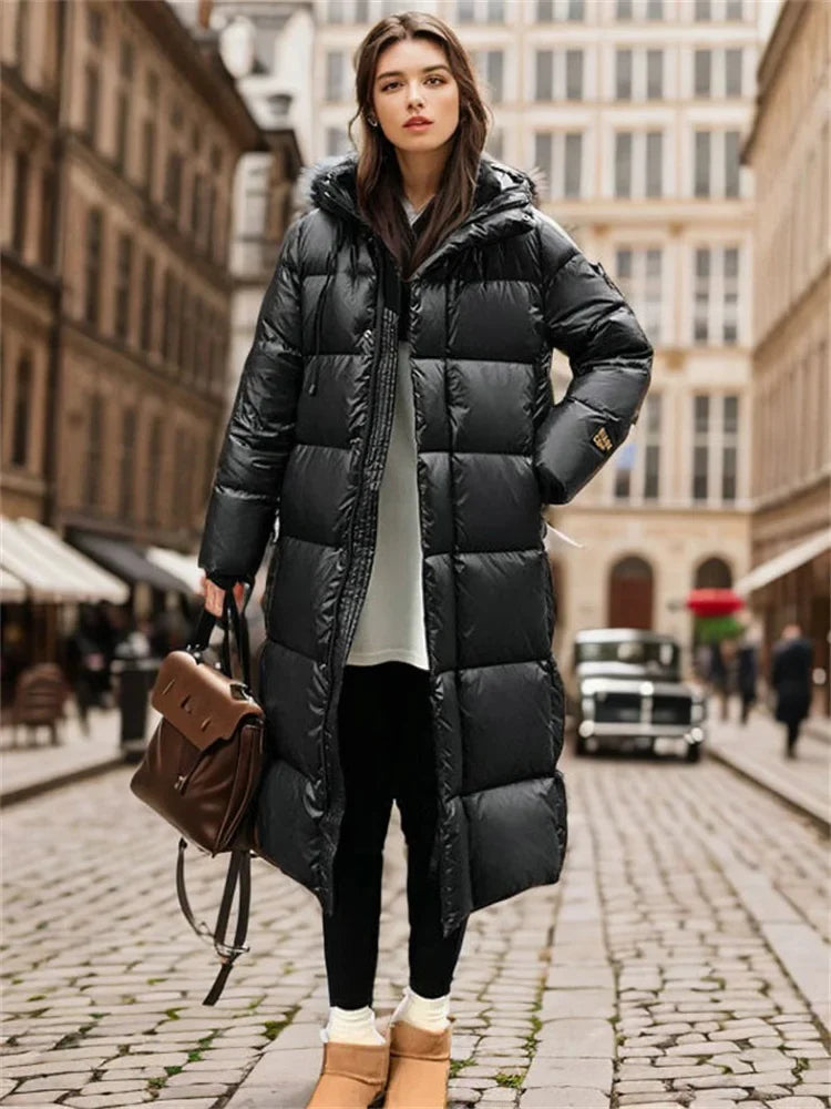 Women’s Long Padded Winter Coat – Hooded – Full-Length – Quilted Design 3