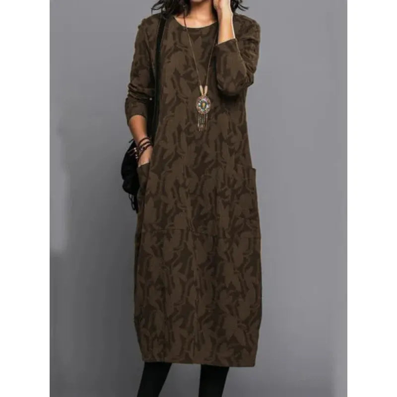 Ladies' Maxi Sleeve Dress with Side Pockets - VogeLuxe