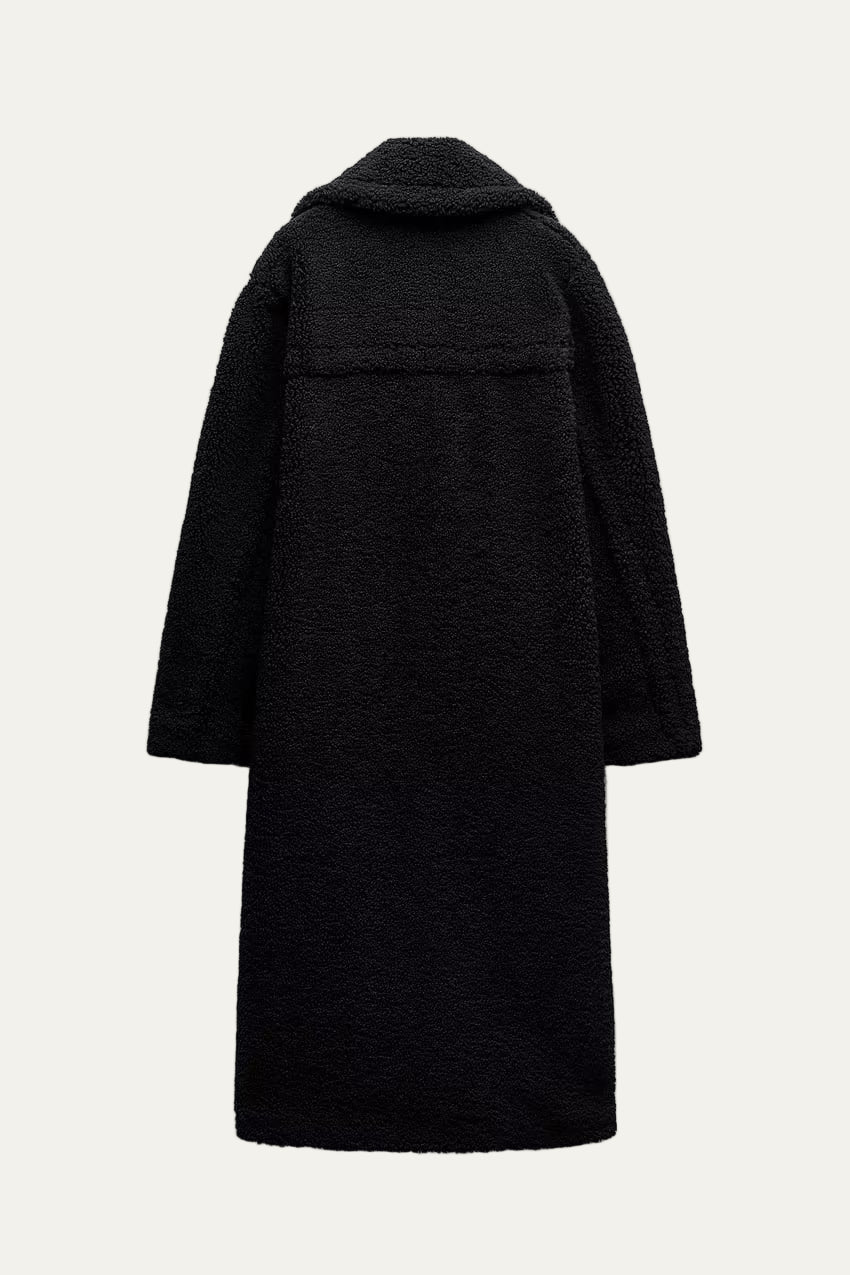 Women’s Long Teddy Coat – Double-Breasted Winter Outerwear with Lapel Collar 1